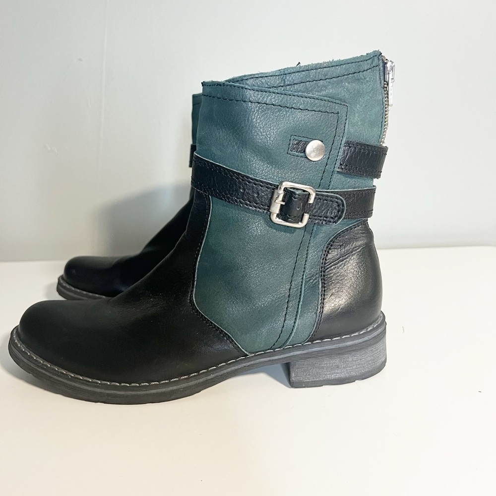 Overland Polly Wool Lined Cowhide Leather Two Toned Moto Boot EU 39/ US 8
